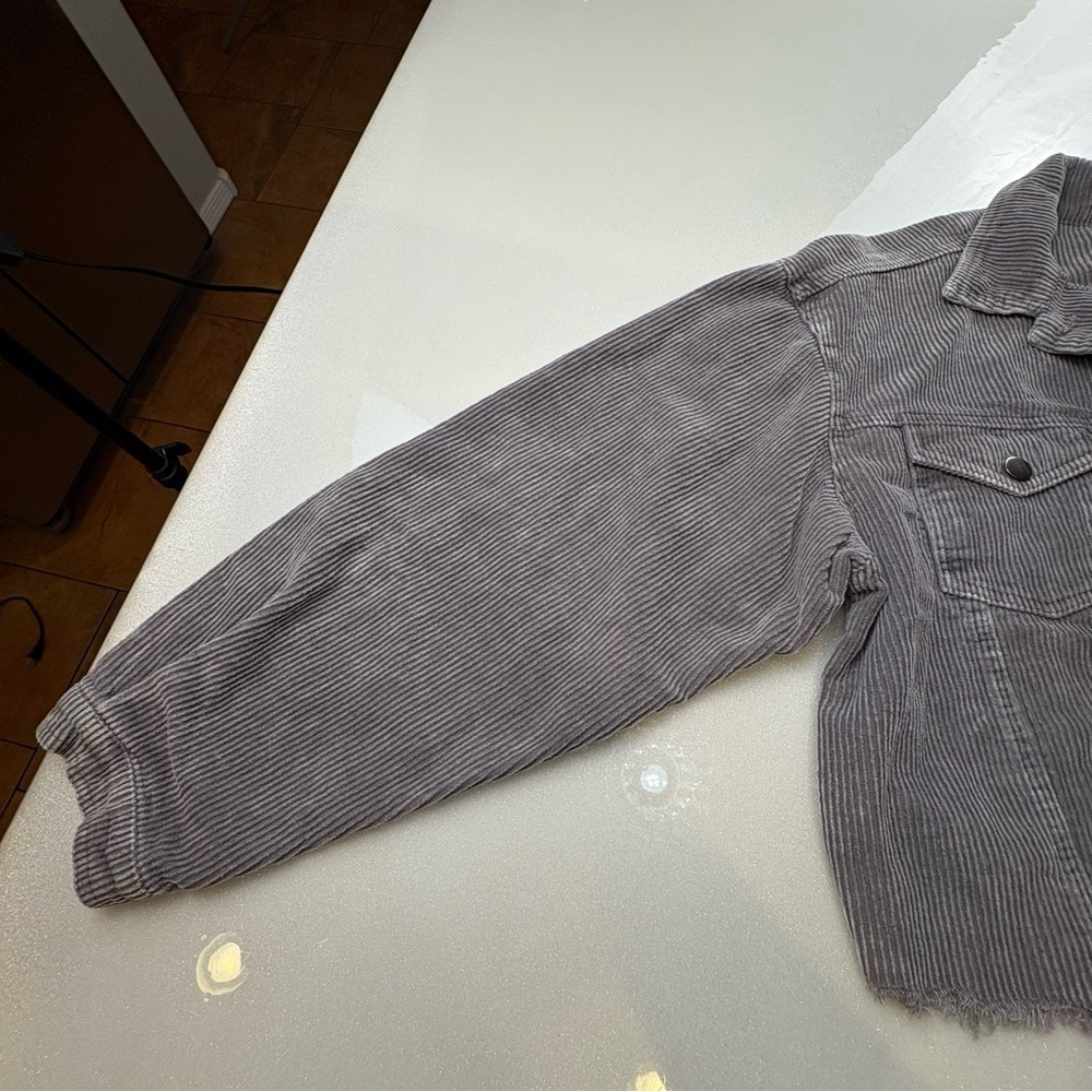 POL Heather Gray Corduroy Jacket Cropped Fringed Hem Oversized 100% Cotton - Picture 7 of 13